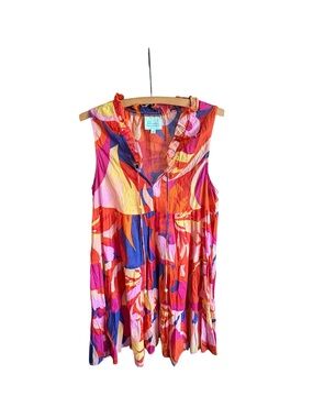 True Destinations Abstract Tropical Print Sleeveless Boho Mini Dress Size Small